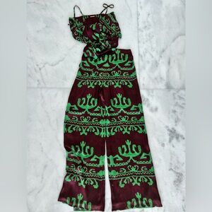 Alexis Green and Burgundy Patterned Crop Top
